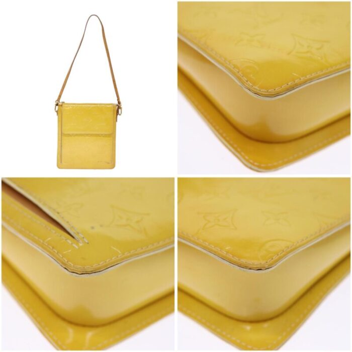 louis vuitton monogram vernis motto pouch lime yellow m91059 lv auth 75874 9892