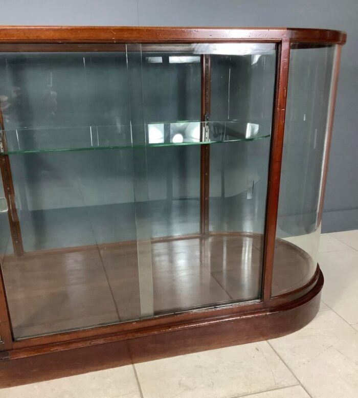 mahogany bow ended shop display cabinet 1910 2259