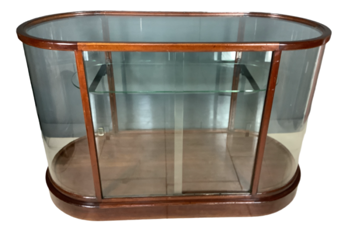 mahogany bow ended shop display cabinet 1910 2810