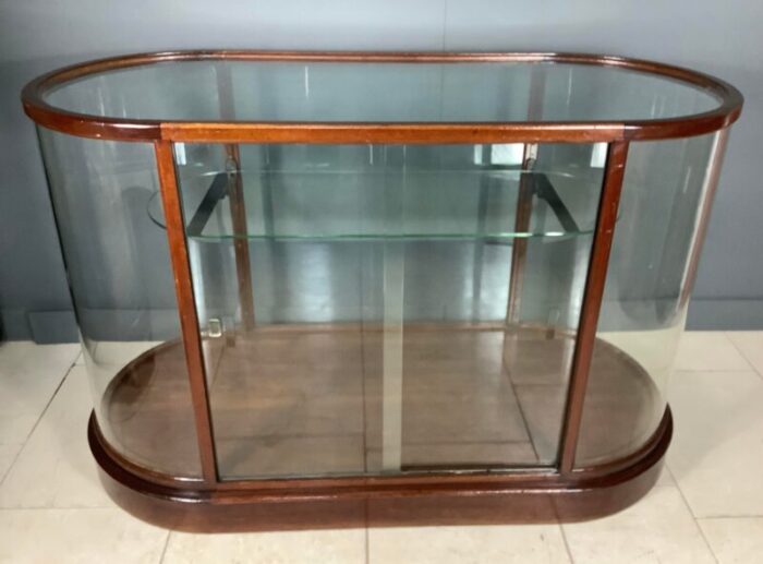 mahogany bow ended shop display cabinet 1910 9465