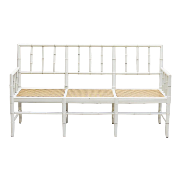 maitland smith style coastal faux bamboo and cane benchsofa 0919