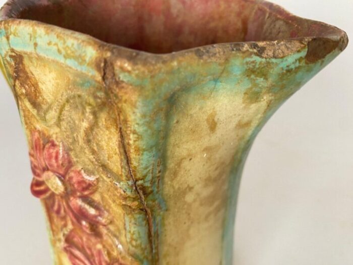 majolica pitcher in red and beige colors france 1890s 9