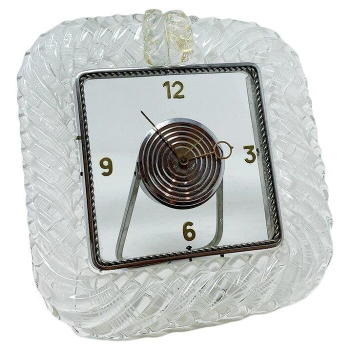 mid century art deco modern table clock in murano glass 1950s 1