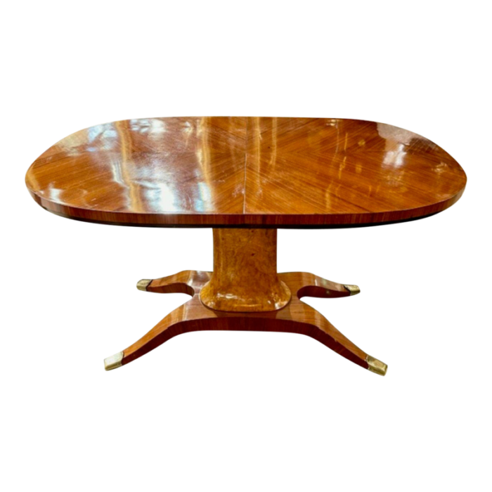 mid century art deco style mahogany and burl wood breakfast table 6524