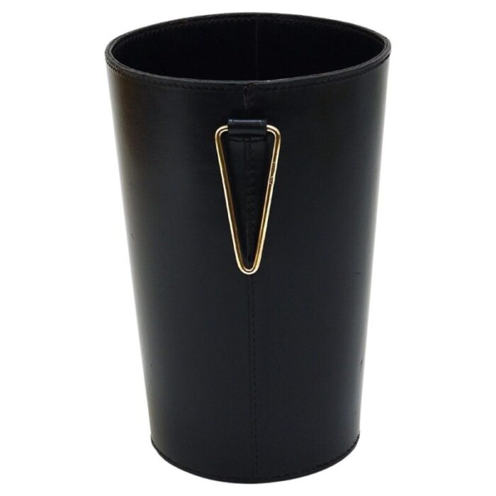 mid century black leather brass wastepaper basket attributed to carl auboeck austria 1950s 1