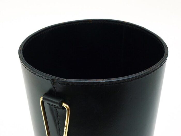 mid century black leather brass wastepaper basket attributed to carl auboeck austria 1950s 5