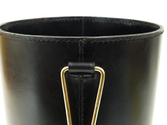 mid century black leather brass wastepaper basket attributed to carl auboeck austria 1950s 8