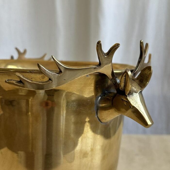 mid century brass ice buckets with deer sculpted handles 1960s 0710