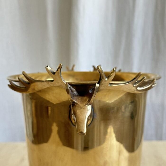 mid century brass ice buckets with deer sculpted handles 1960s 1160