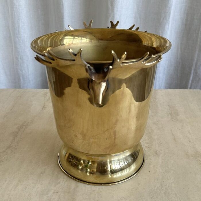 mid century brass ice buckets with deer sculpted handles 1960s 4623