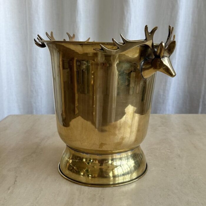 mid century brass ice buckets with deer sculpted handles 1960s 5062