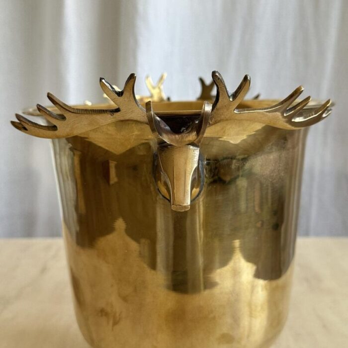 mid century brass ice buckets with deer sculpted handles 1960s 5421