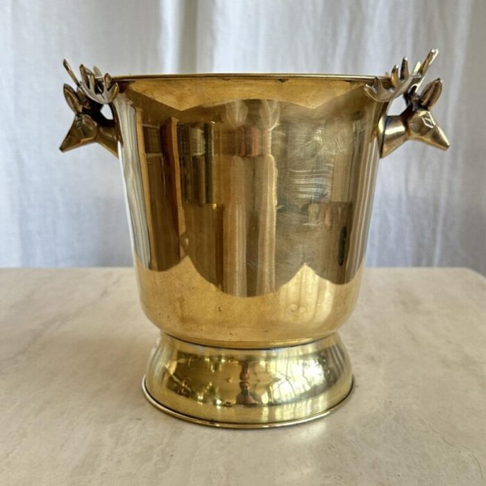 mid century brass ice buckets with deer sculpted handles 1960s 5758