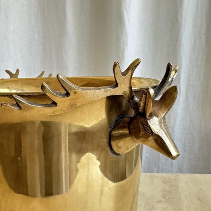 mid century brass ice buckets with deer sculpted handles 1960s 6573