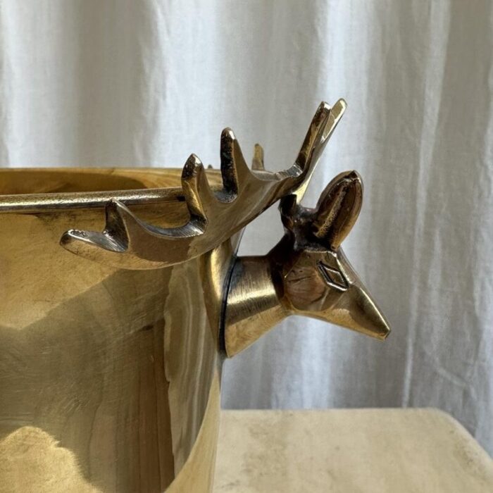 mid century brass ice buckets with deer sculpted handles 1960s 7955