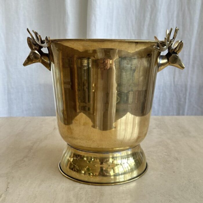 mid century brass ice buckets with deer sculpted handles 1960s 9339