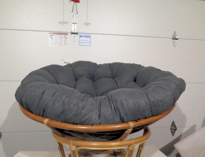 mid century french original papasan swivel bamboo chair with custom made large round pillow 6508