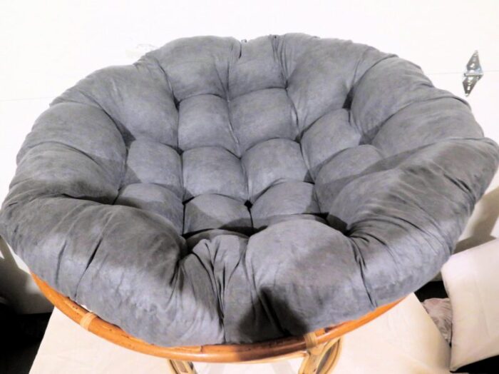 mid century french original papasan swivel bamboo chair with custom made large round pillow 7123