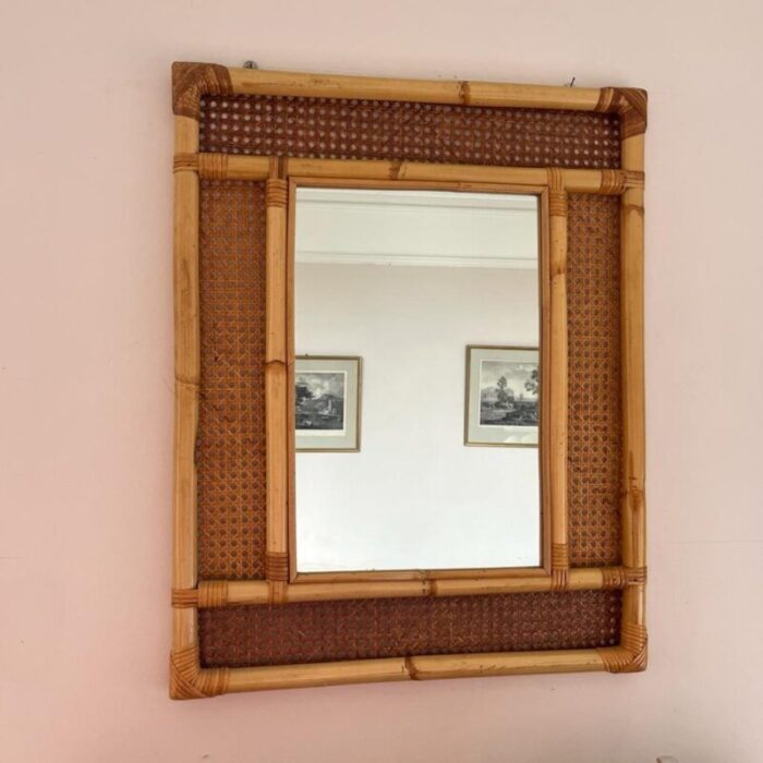 mid century italian cane and bamboo mirror 1960s 1