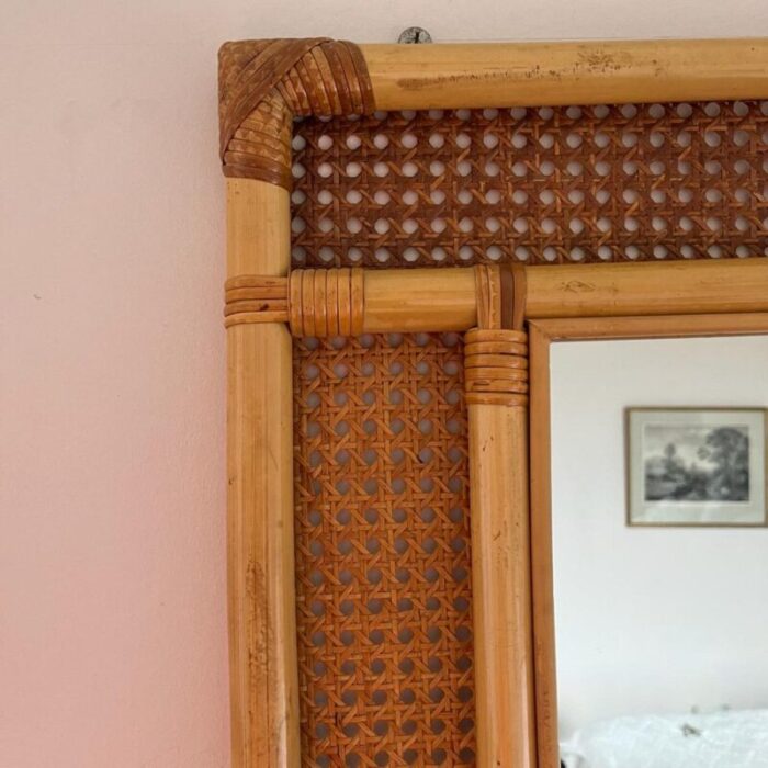 mid century italian cane and bamboo mirror 1960s 10