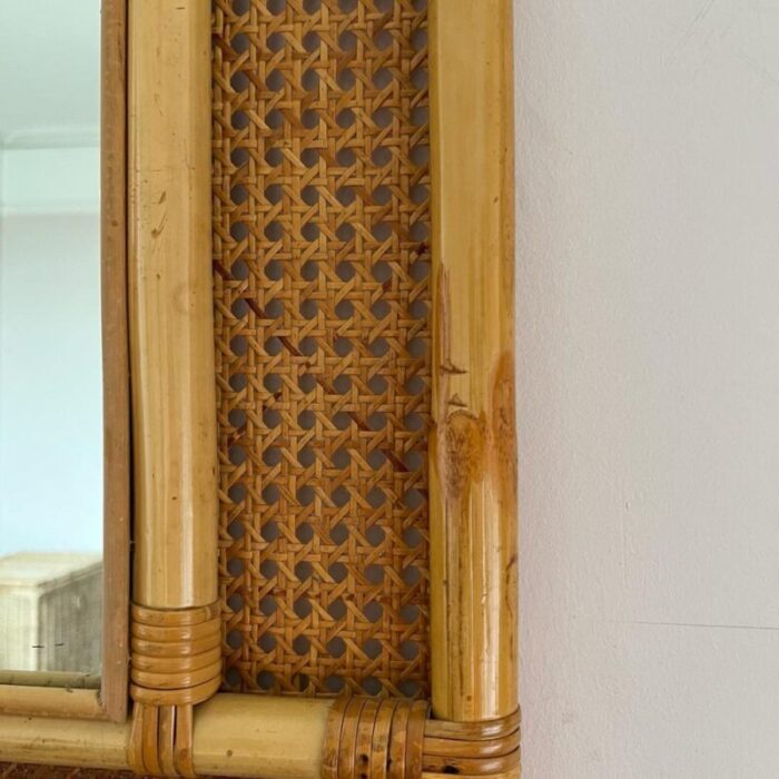 mid century italian cane and bamboo mirror 1960s 2