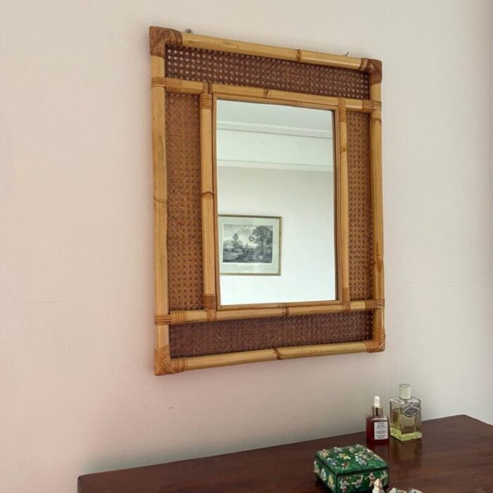 mid century italian cane and bamboo mirror 1960s 3