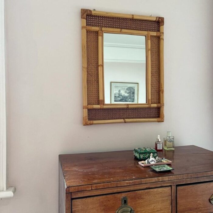 mid century italian cane and bamboo mirror 1960s 6