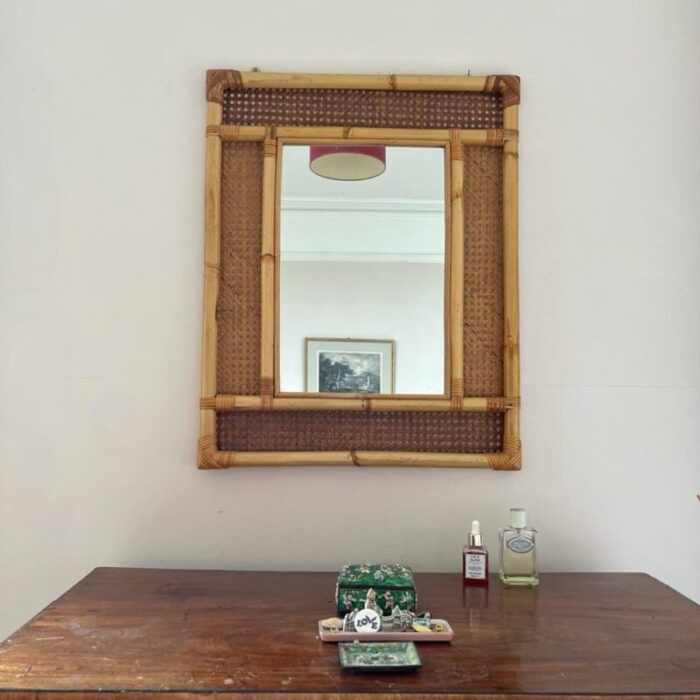 mid century italian cane and bamboo mirror 1960s 7