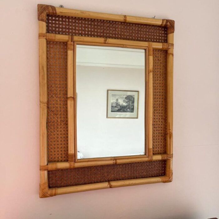 mid century italian cane and bamboo mirror 1960s 8