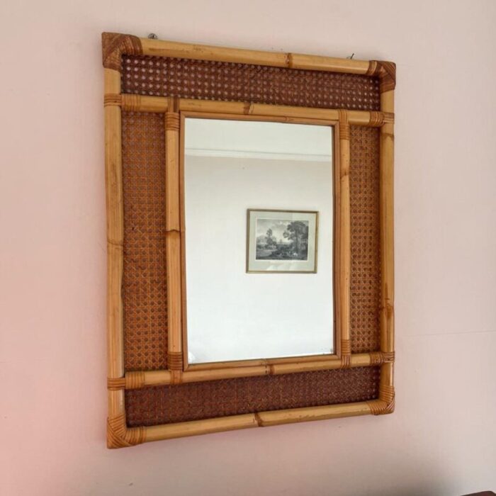 mid century italian cane and bamboo mirror 1960s 9