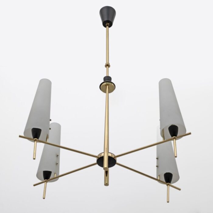 mid century italian modern brass and opaline glass chandelier in the style of stilnovo 1960 0142