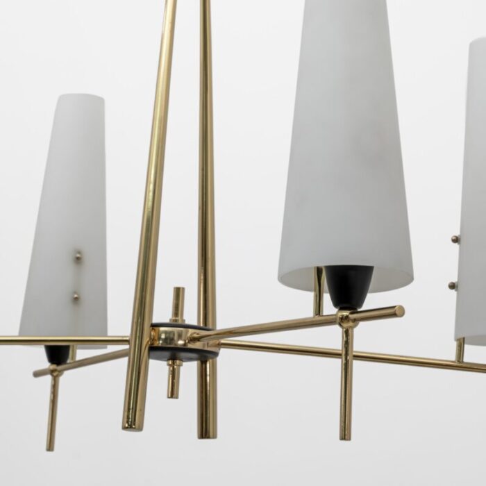 mid century italian modern brass and opaline glass chandelier in the style of stilnovo 1960 1320