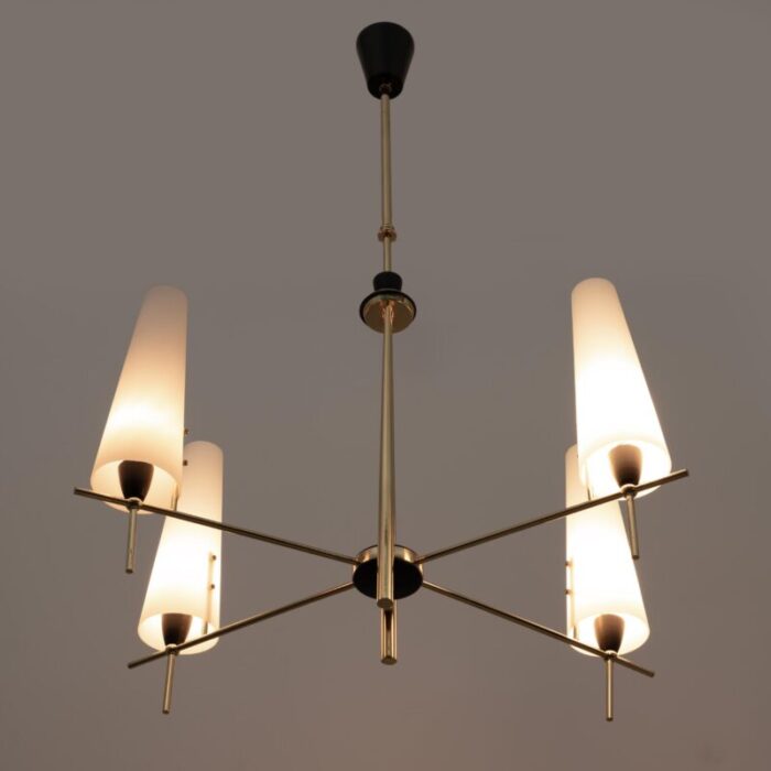 mid century italian modern brass and opaline glass chandelier in the style of stilnovo 1960 3096