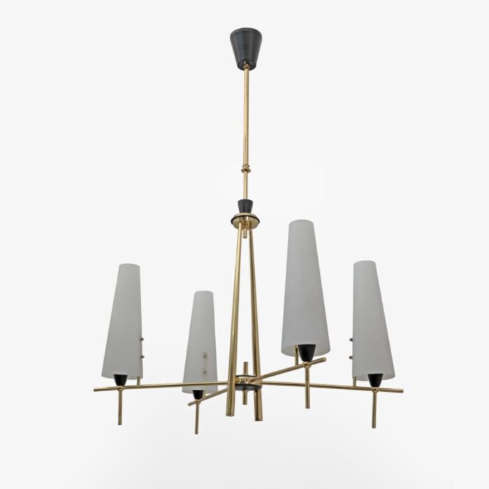 mid century italian modern brass and opaline glass chandelier in the style of stilnovo 1960 7486