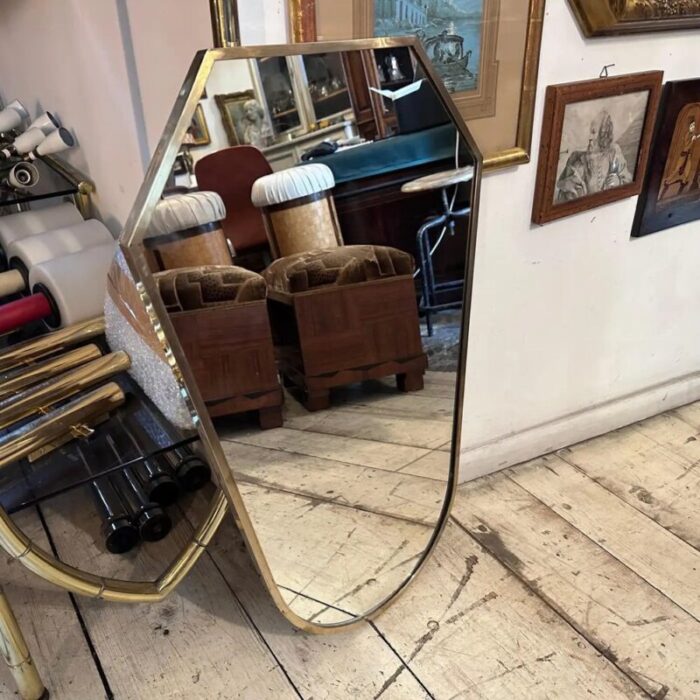 mid century italian modern brass wall mirror in the style of gio ponti 1950s 6