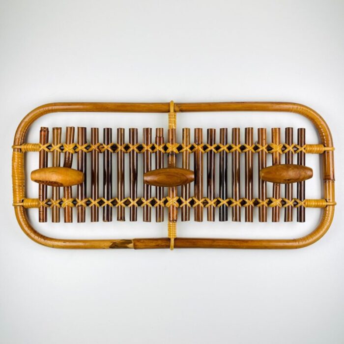 mid century modern bamboo and rattan coat rack attributed to olaf von bohr italy 1950s 0282