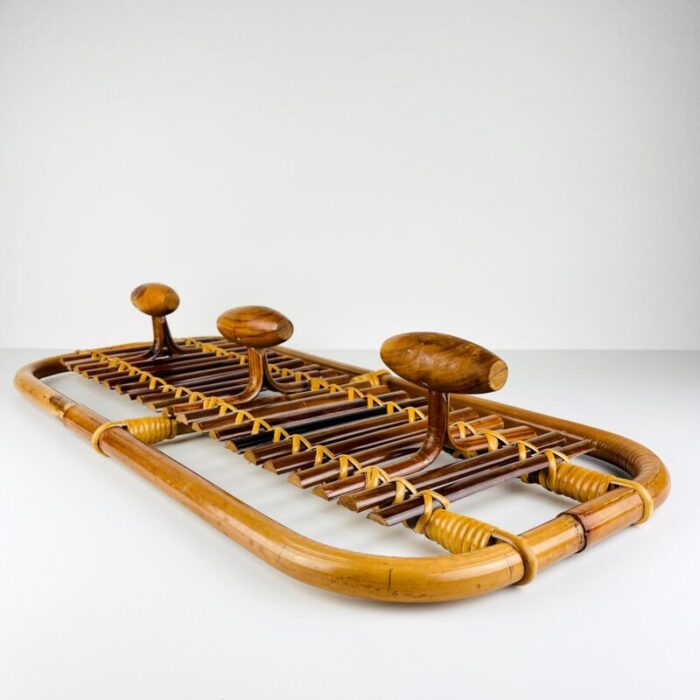 mid century modern bamboo and rattan coat rack attributed to olaf von bohr italy 1950s 3727