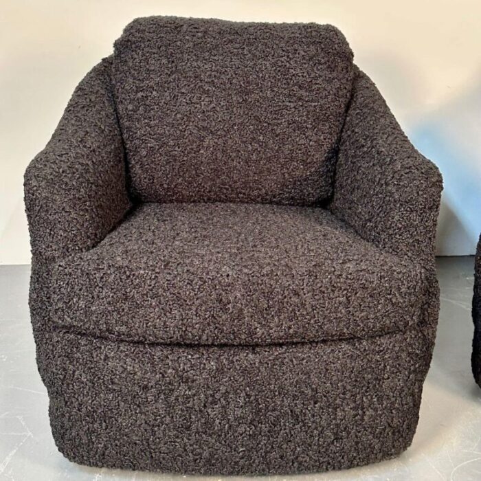 mid century modern black boucle tub swivel lounge chair faux fur 0613