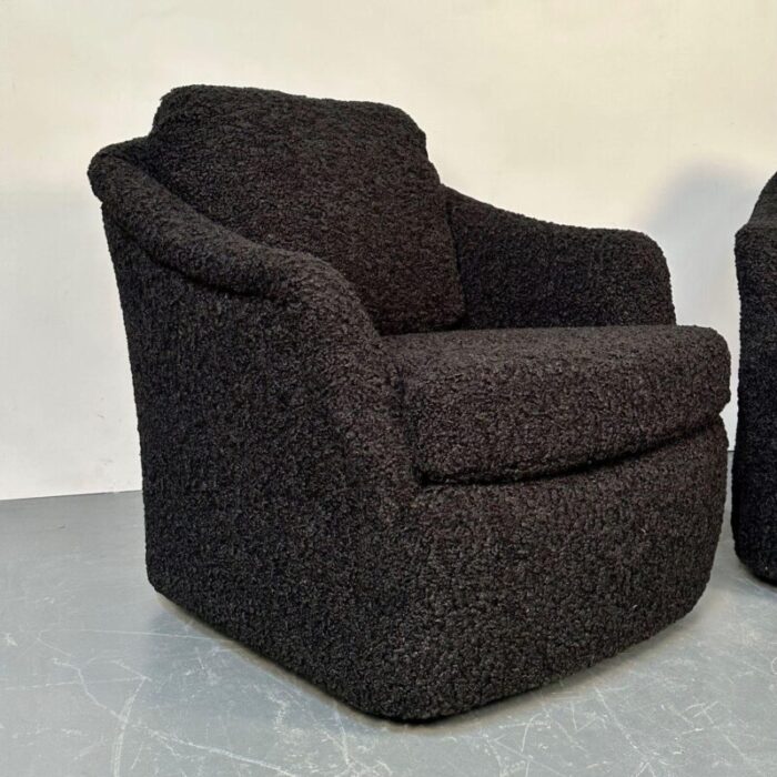 mid century modern black boucle tub swivel lounge chair faux fur 2818