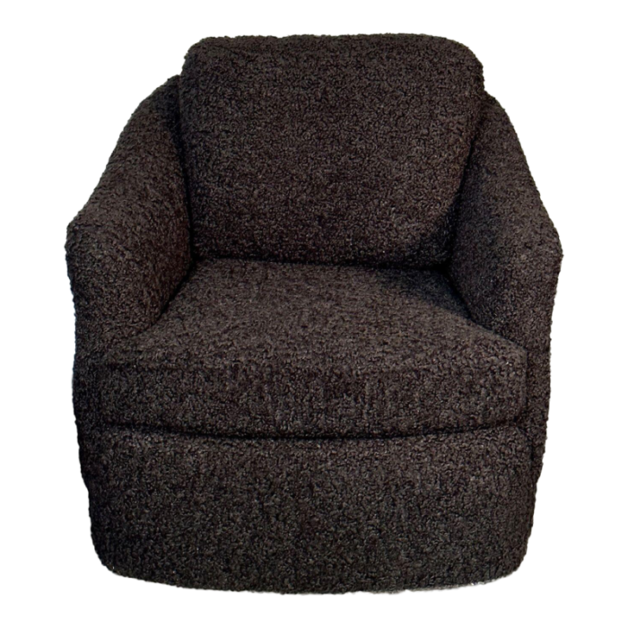 mid century modern black boucle tub swivel lounge chair faux fur 7381