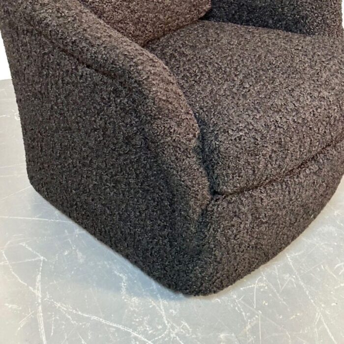 mid century modern black boucle tub swivel lounge chair faux fur 8769