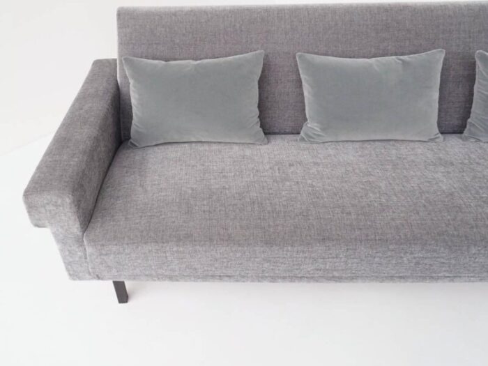 mid century modern sofa in lead gray fabric with feather and velvet cushions in the style of george nelson for knoll inc knoll international 1968 3640