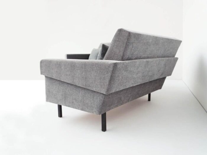 mid century modern sofa in lead gray fabric with feather and velvet cushions in the style of george nelson for knoll inc knoll international 1968 4479