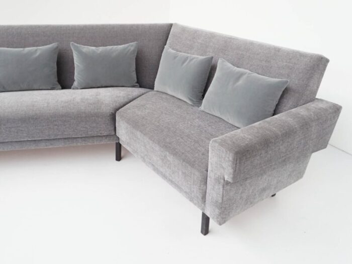 mid century modern sofa in lead gray fabric with feather and velvet cushions in the style of george nelson for knoll inc knoll international 1968 6543