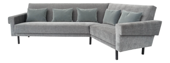 mid century modern sofa in lead gray fabric with feather and velvet cushions in the style of george nelson for knoll inc knoll international 1968 6690