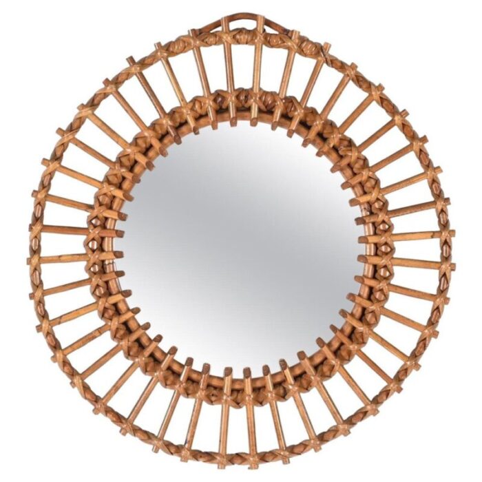 mid century round mirror in rattan and bamboo italy 1960s 1