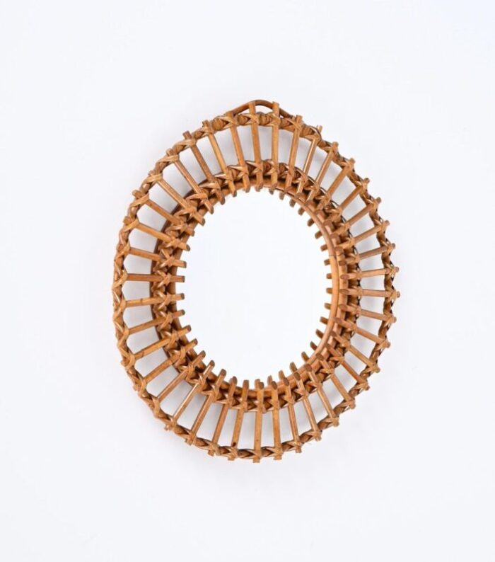 mid century round mirror in rattan and bamboo italy 1960s 12