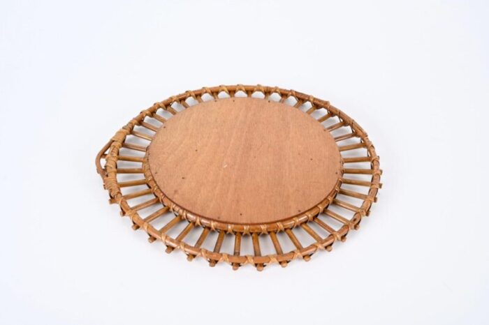 mid century round mirror in rattan and bamboo italy 1960s 13