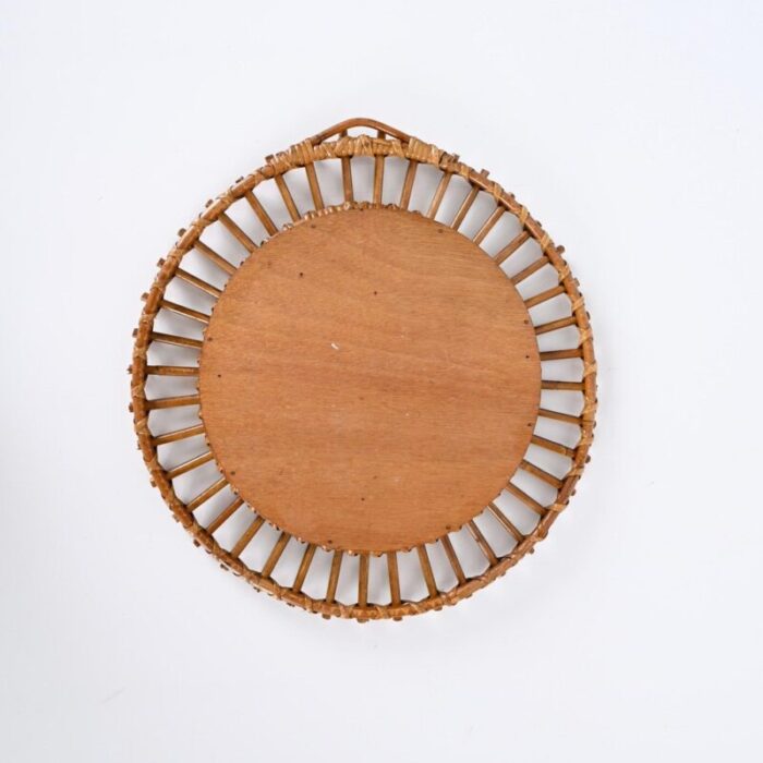 mid century round mirror in rattan and bamboo italy 1960s 6