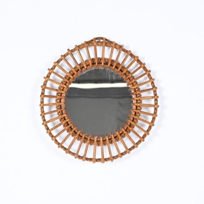 mid century round mirror in rattan and bamboo italy 1960s 7